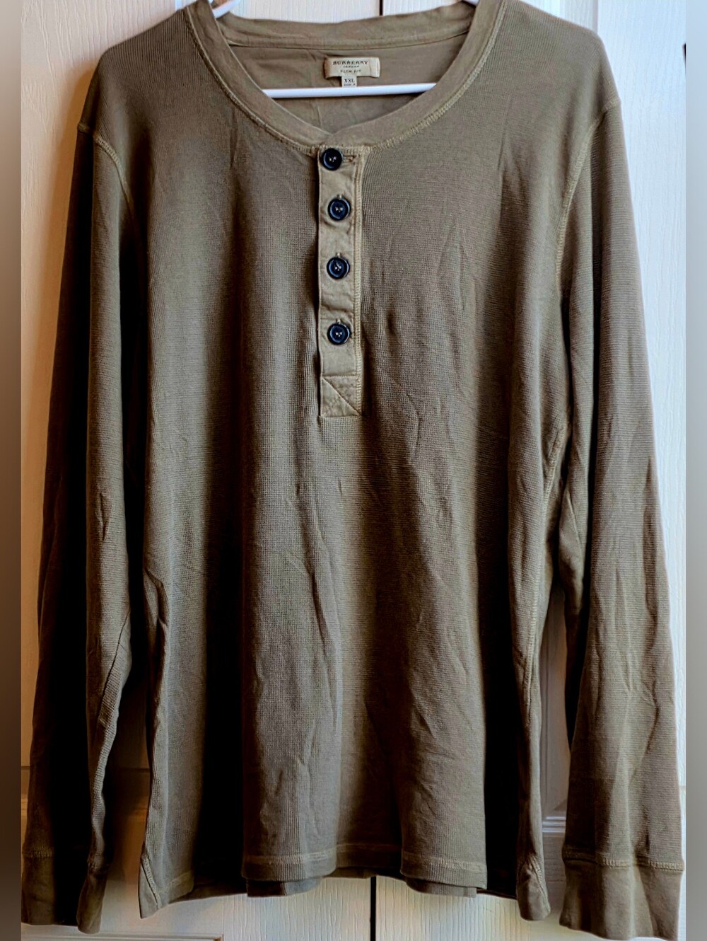 Burberry Olive Green Long-Sleeve Henley Shirt
